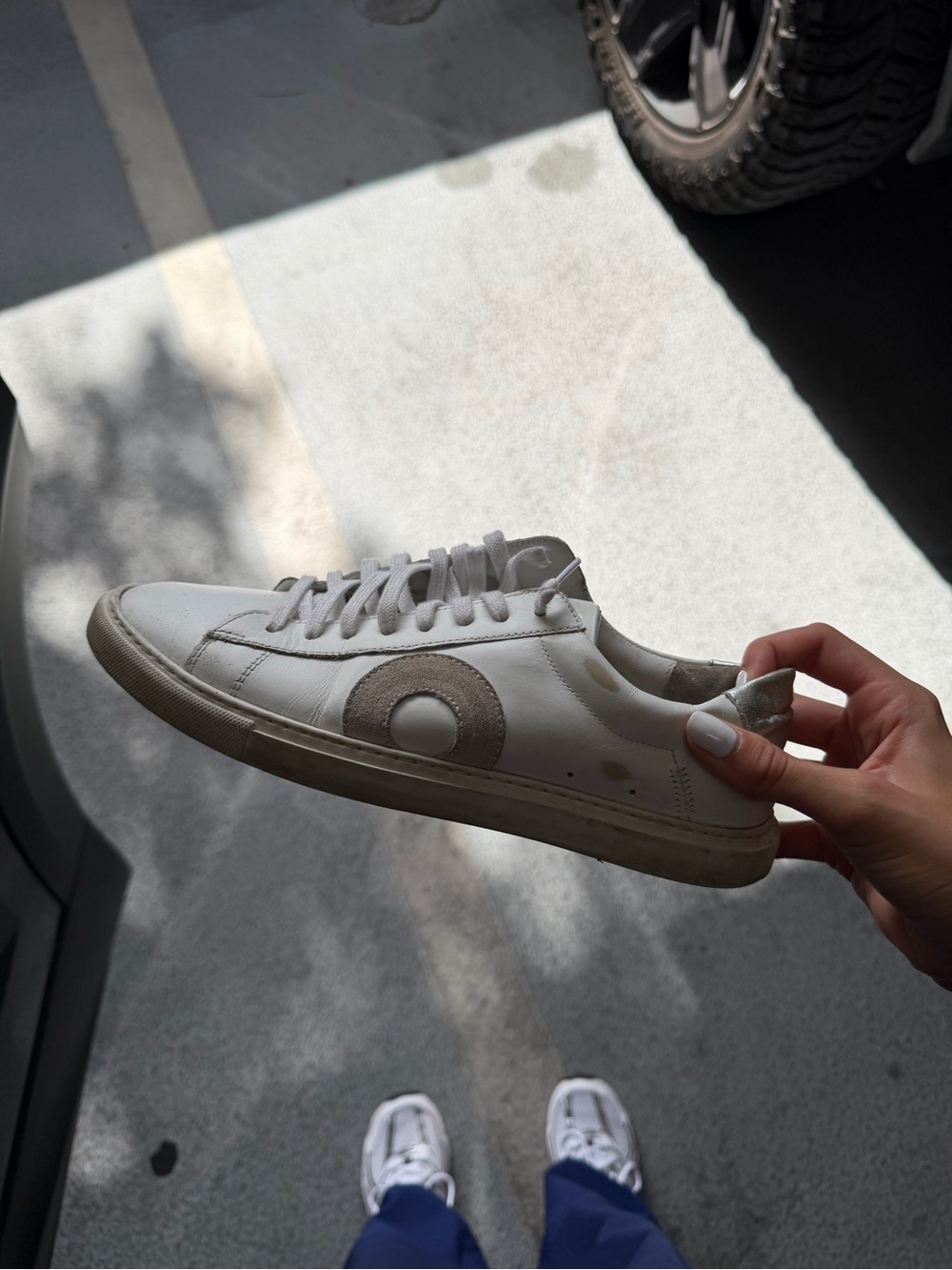 Oliver Cabell White Leather Low-Top Sneakers with Taupe Accent